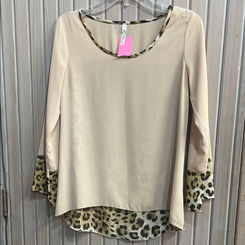 Cream Asymmetrical 3/4 Sleeve Relaxed Blouse